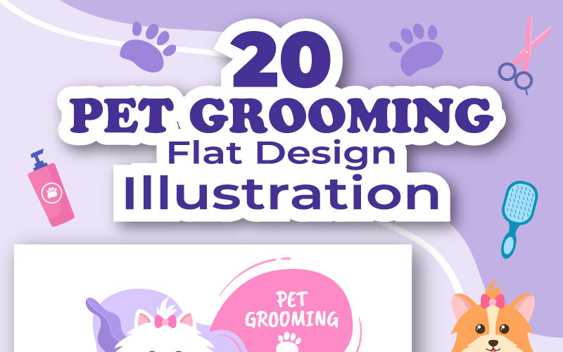 20 Aseo de mascotas para perros y gatos Ilustración