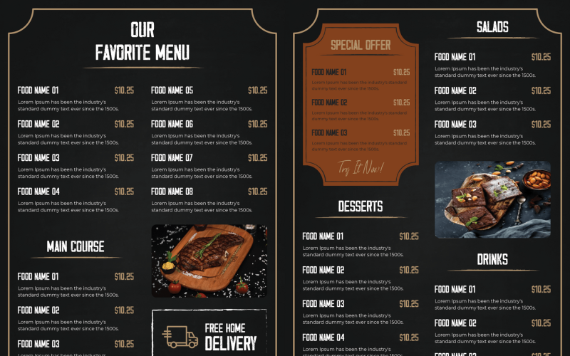 餐厅双折菜单：食物传单设计