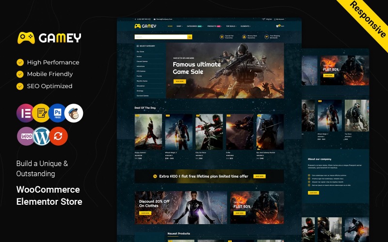 Gamey - онлайн-игра Elementor WooCommerce Theme