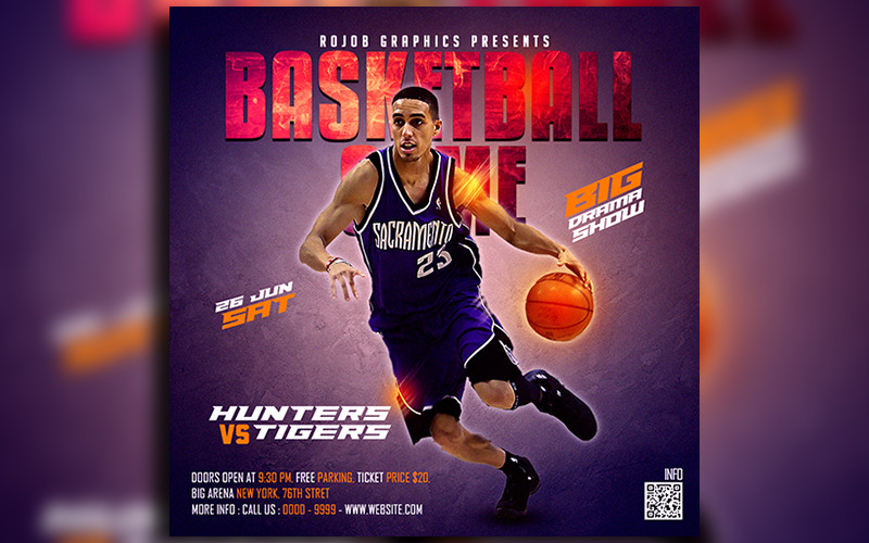 Design del banner di Instagram per i social media del torneo di basket