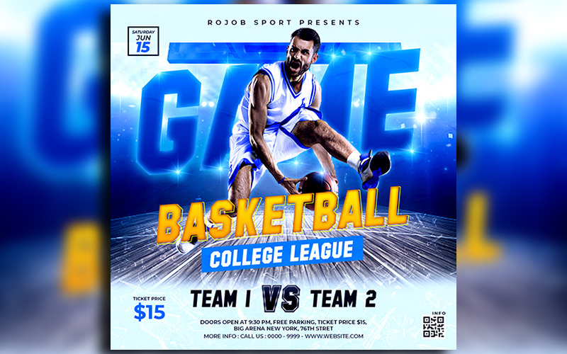 Design del modello di banner Instagram per i social media del torneo di basket