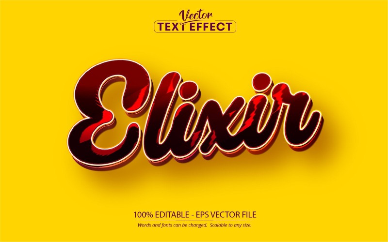 Eliksir — edytowalny efekt tekstowy, czerwony styl tekstu kreskówki, ilustracja graficzna