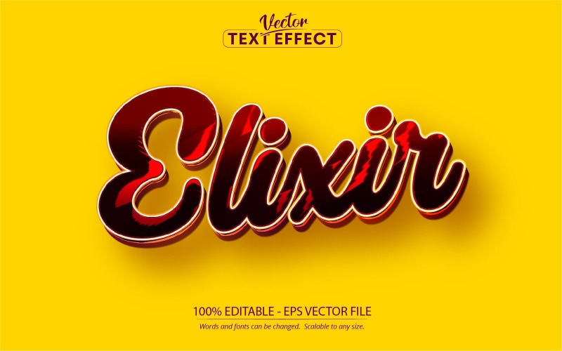 Elixír - upravitelný textový efekt, červený kreslený styl textu, grafická ilustrace