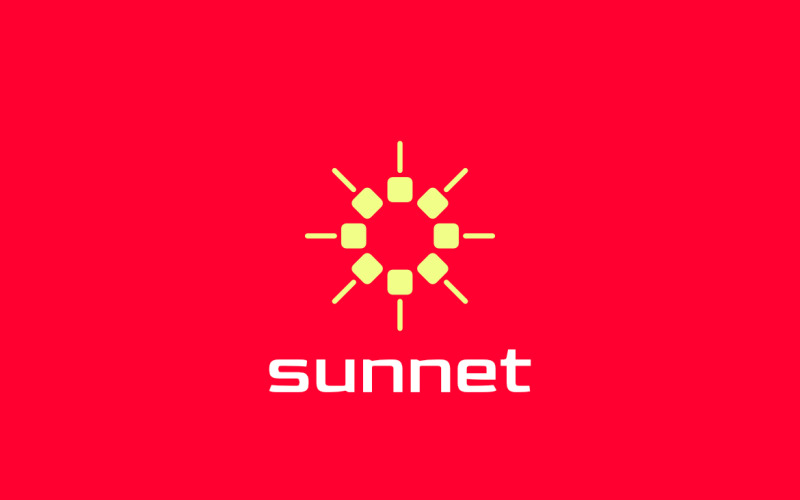 Logotipo amarillo retro de Sun Red Tech