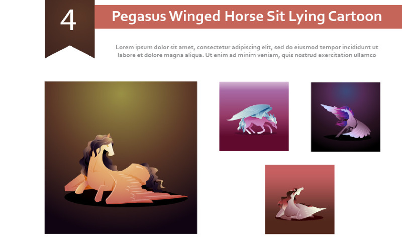 4 Pégase Cheval Ailé Assis Couché Illustration De Dessin Animé