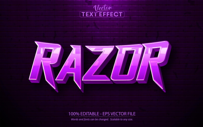 Razor - редактируемый текстовый эффект, металлический фиолетовый стиль текста, графическая иллюстрация