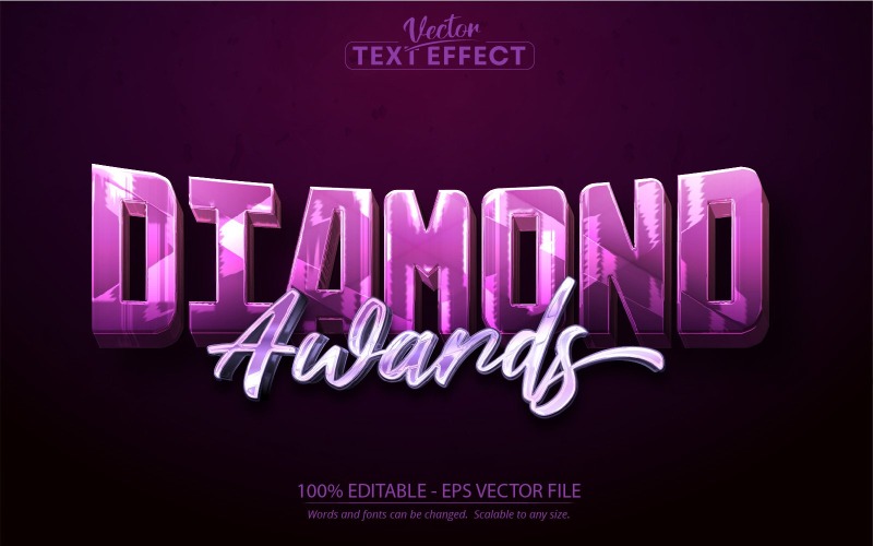 Diamond Awards - Efeito de texto editável, estilo de texto de luxo roxo, ilustração gráfica