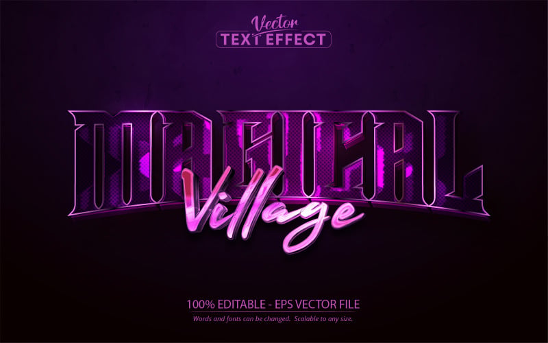 Magical Village: efecto de texto editable, estilo de texto mágico y mago, ilustración gráfica