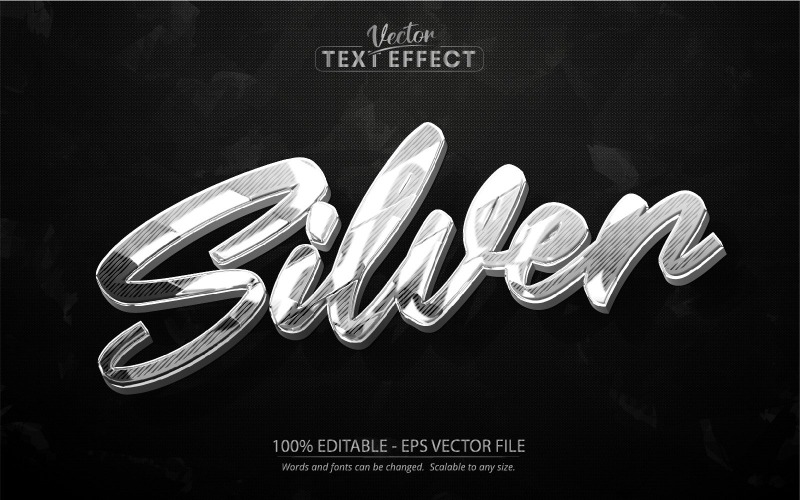 Plata: efecto de texto editable, estilo de texto metálico y plateado, ilustración gráfica