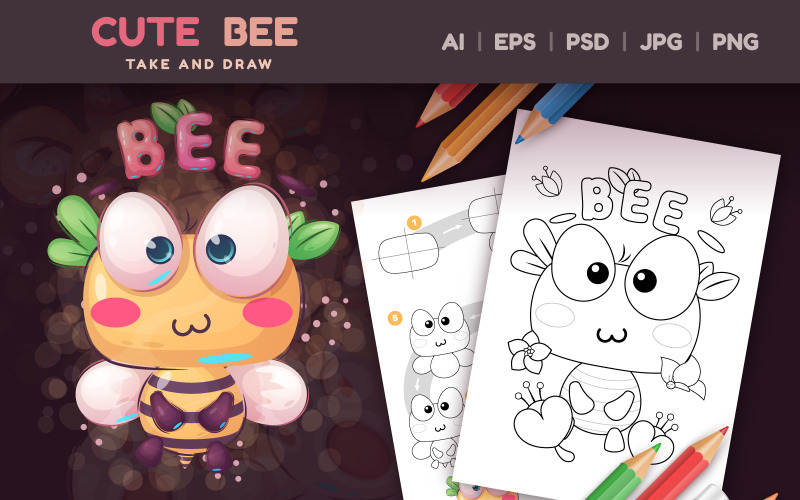 Бджола - дитяча гра, книжка-розмальовка, підручник з малювання, графічна ілюстрація