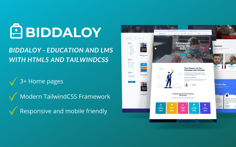 Biddaloy - Modern Eğitim ve LMS HTML5, TailwindCSS Şablonu