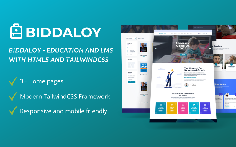Biddaloy - Plantilla HTML5 y TailwindCSS para educación y LMS