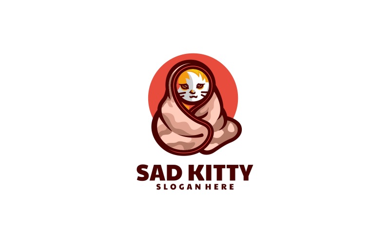 Estilo de logotipo de dibujos animados de gatito triste