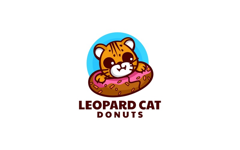 Leopard Cat Donuts Tecknad logotyp