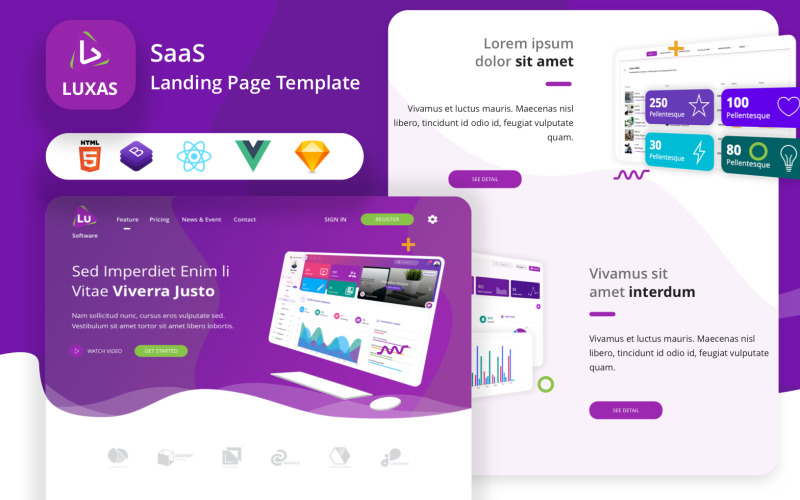 Luxas - HTML React Vue Sketch IT ve SaaS Açılış Sayfası Şablonu