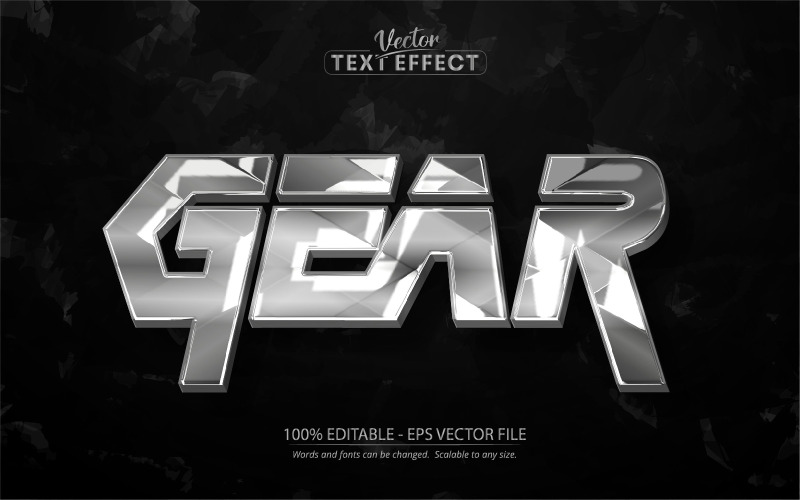 Gear - edytowalny efekt tekstowy, metaliczny i srebrny styl tekstu, ilustracja graficzna