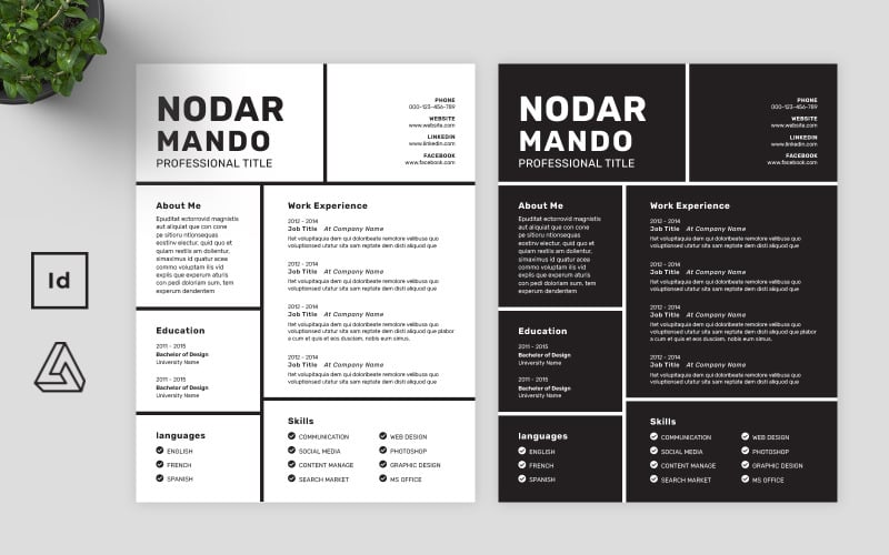 Professionell CV-mall Adobe InDesign & Affinity Publisher