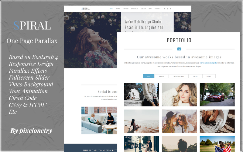 Spirale - Tema WordPress di una pagina Parallasse