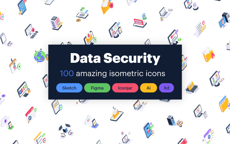 100 isometrische gegevensbeveiligingspictogrammen