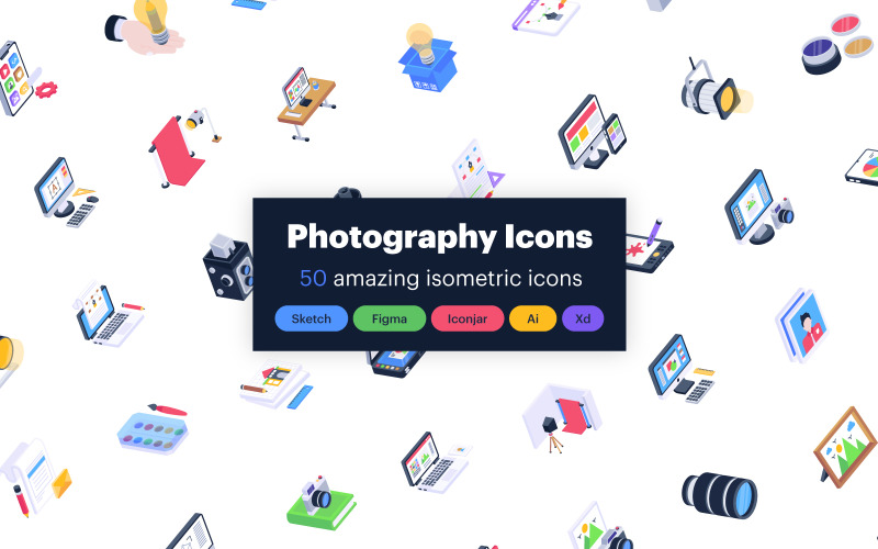 50 icone di fotografia isometrica