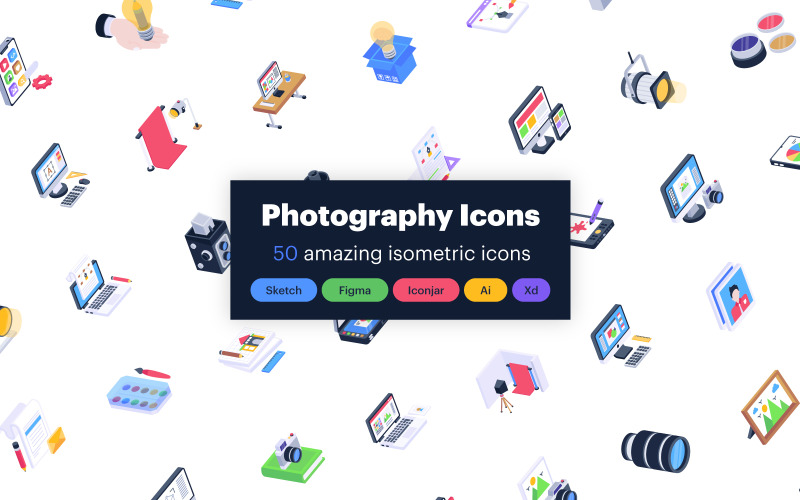 50 іконок ізометричної фотографії