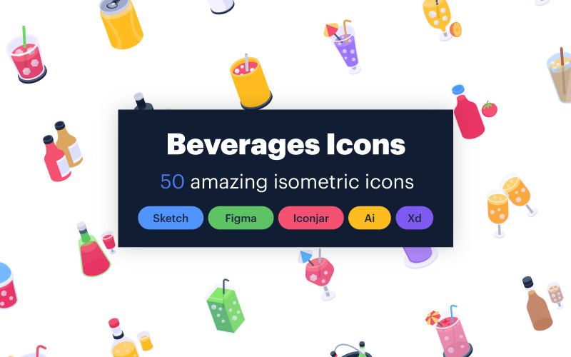 50 изометрических напитков Icon Vector