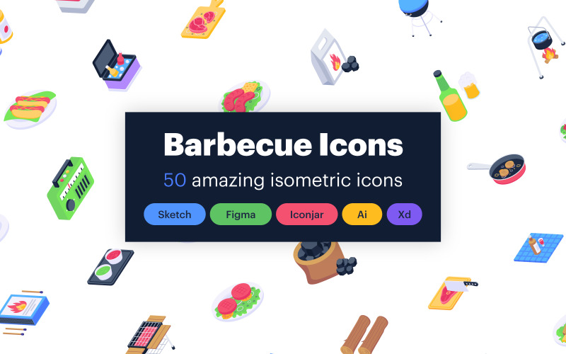 50 izometrikus barbecue vektor ikonok