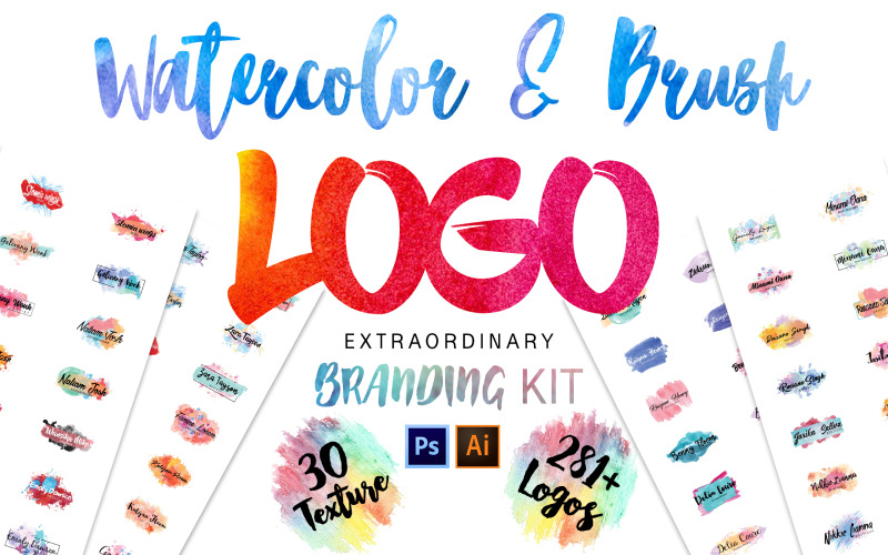Kit di branding per loghi ad acquerello e pennello