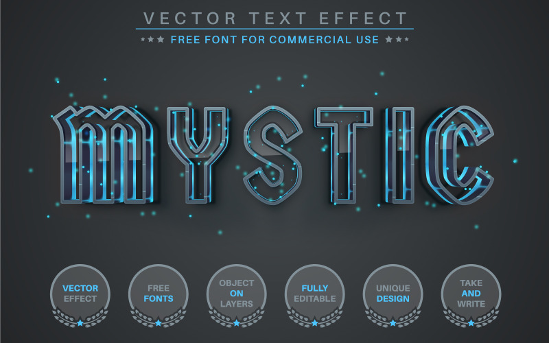Mystic: efecto de texto editable, estilo de fuente, ilustración gráfica