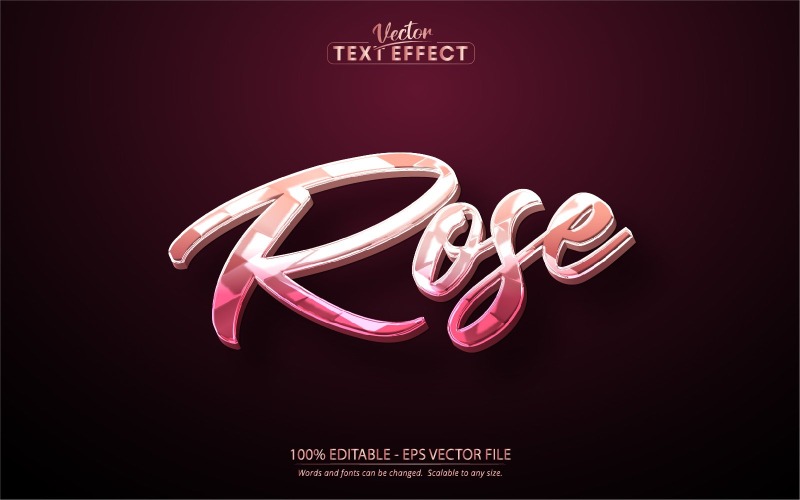 Rosa - Efeito de texto editável, estilo de texto em ouro rosa brilhante metálico, ilustração gráfica