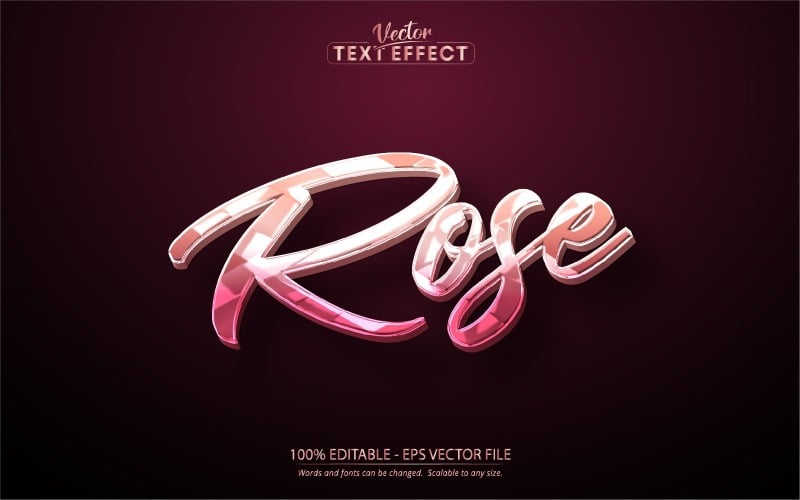 Rose - Effet de texte modifiable, style de texte métallique brillant en or rose, illustration graphique