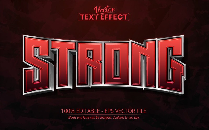 Stark - redigerbar texteffekt, röd metallisk och silvertextstil, grafikillustration