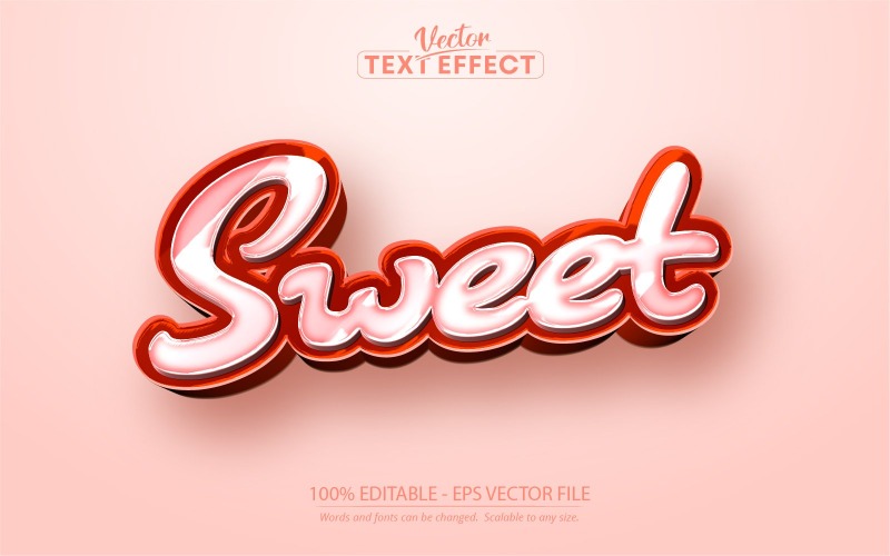 Zoet - bewerkbaar teksteffect, rode cartoon-tekststijl, grafische illustratie