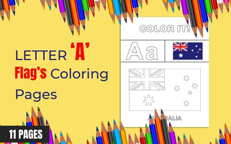 Letter 'A' Flag Coloring Pages For Kids