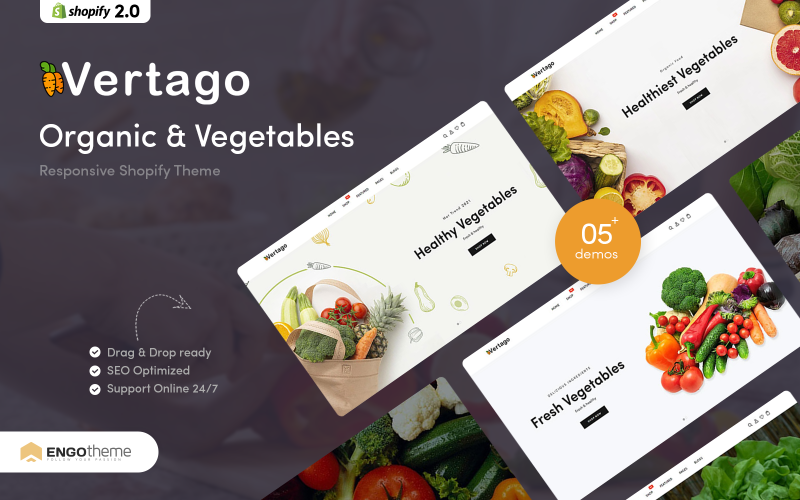 Vertago - Motyw e-commerce z warzywami organicznymi w Shopify