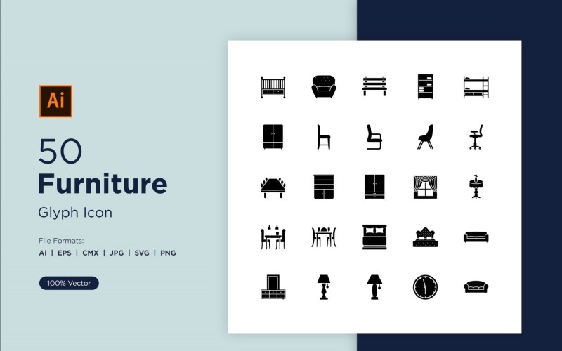50 conjuntos de iconos de glifos de muebles