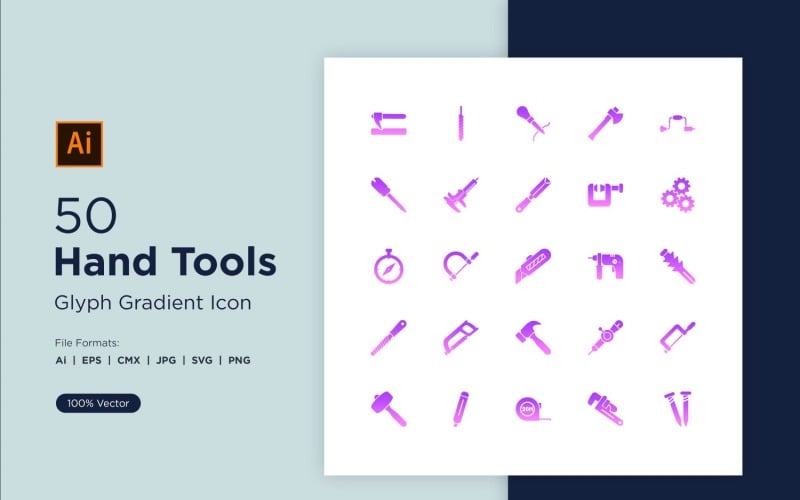 50 Hand tool Glyph Gradient Icon Set - TemplateMonster