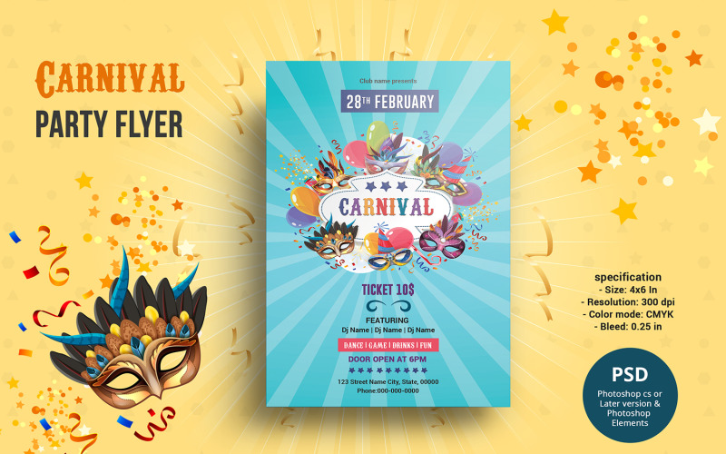Modèle d'identité d'entreprise de flyer de fête de carnaval
