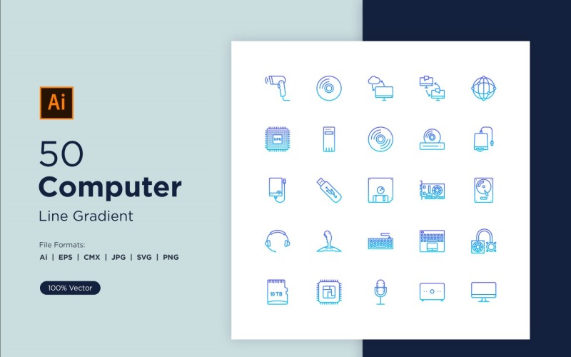 Набор иконок градиента 50 компьютерных линий