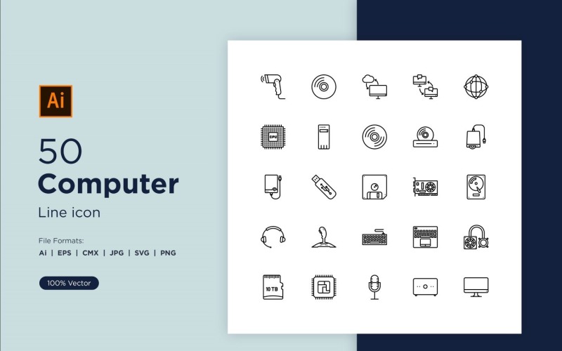 Набор иконок из 50 компьютерных линий