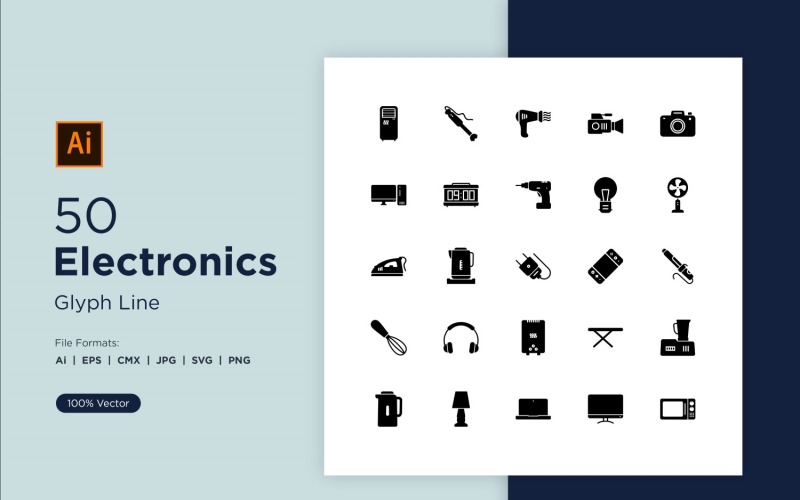 50 Sada ikon čáry glyfů elektroniky