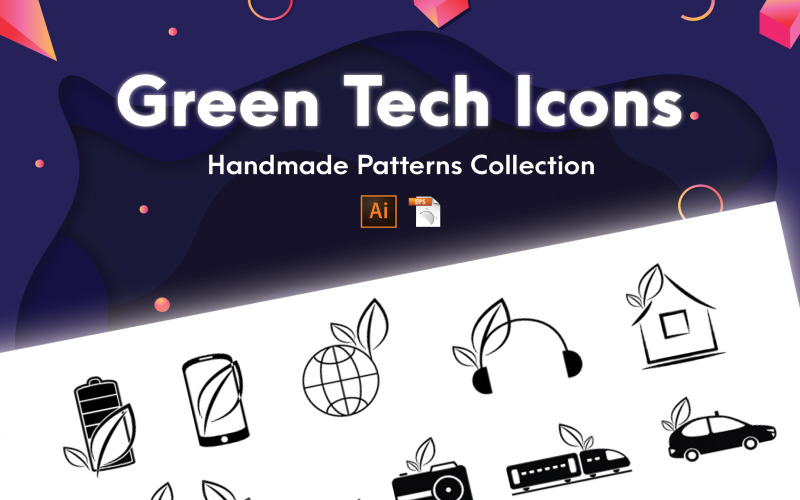 Green Tech ikony ručně vyráběné kolekce