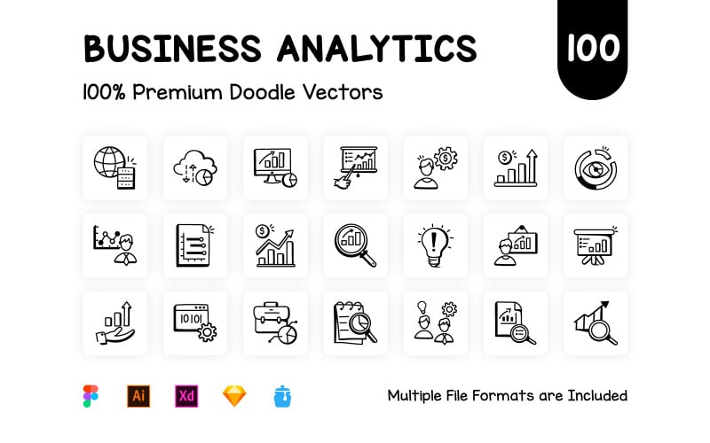 100 Hand Drawn Business Analytics Icons
