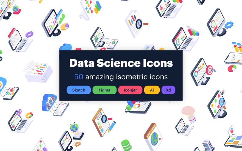 Icônes isométriques de la science des données