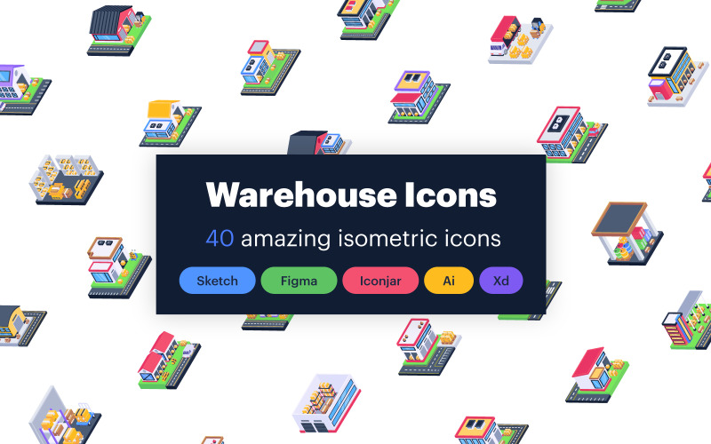 40 iconos de almacén isométrico