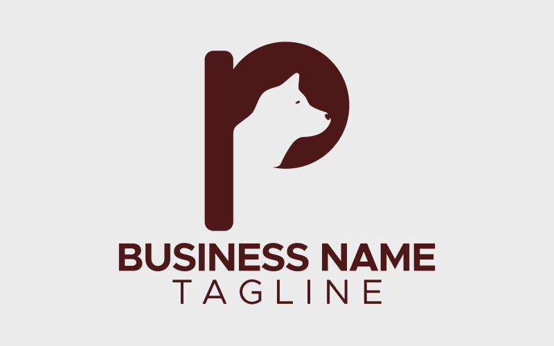 Letra P inicial e design de logotipo de animal de estimação