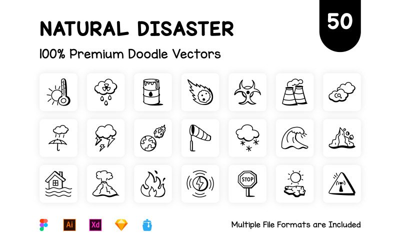 50 platt naturkatastrof vektor ikoner