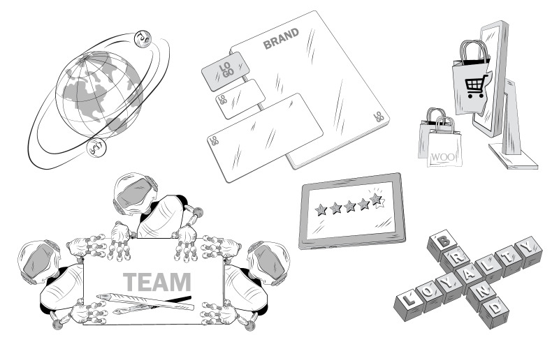 Branding von sechs Illustrationsartikeln