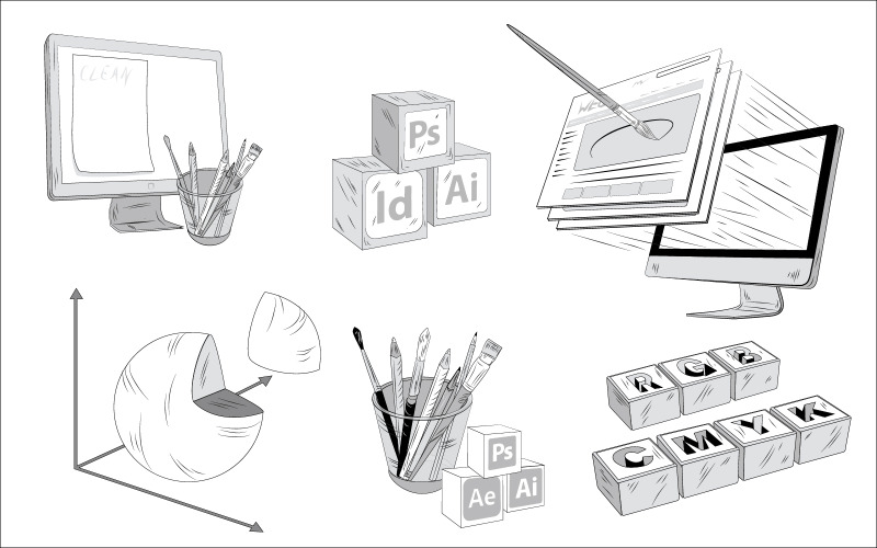 Design de item de seis ilustrações