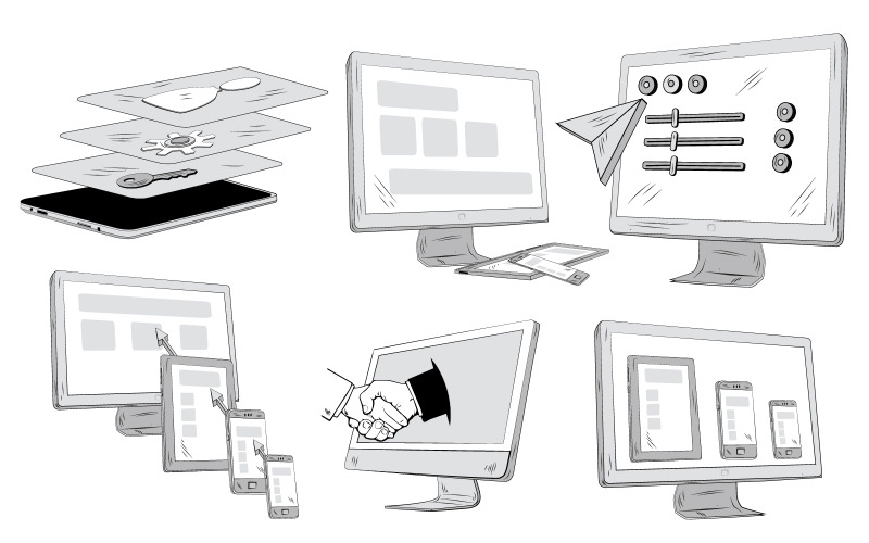Interface de usuário de seis itens de ilustração, experiência do usuário